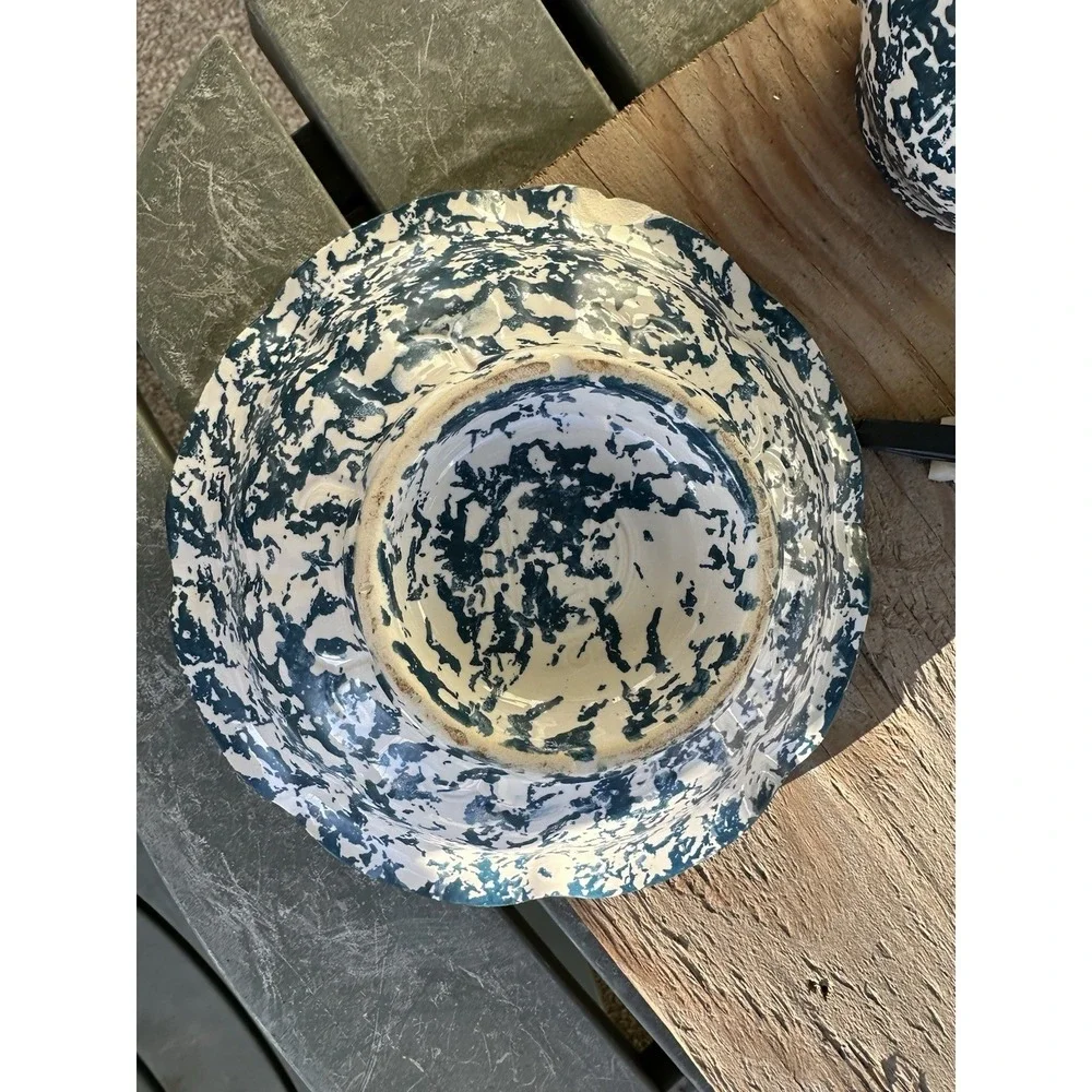 Vtg McCoy Blue Country Spongeware‎ Stoneware Pottery Small Pitcher And Bowl Set